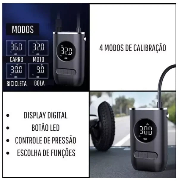 Calibrador de bomba de compressor de ar portátil com lanterna digital para carros, bicicletas e bolas