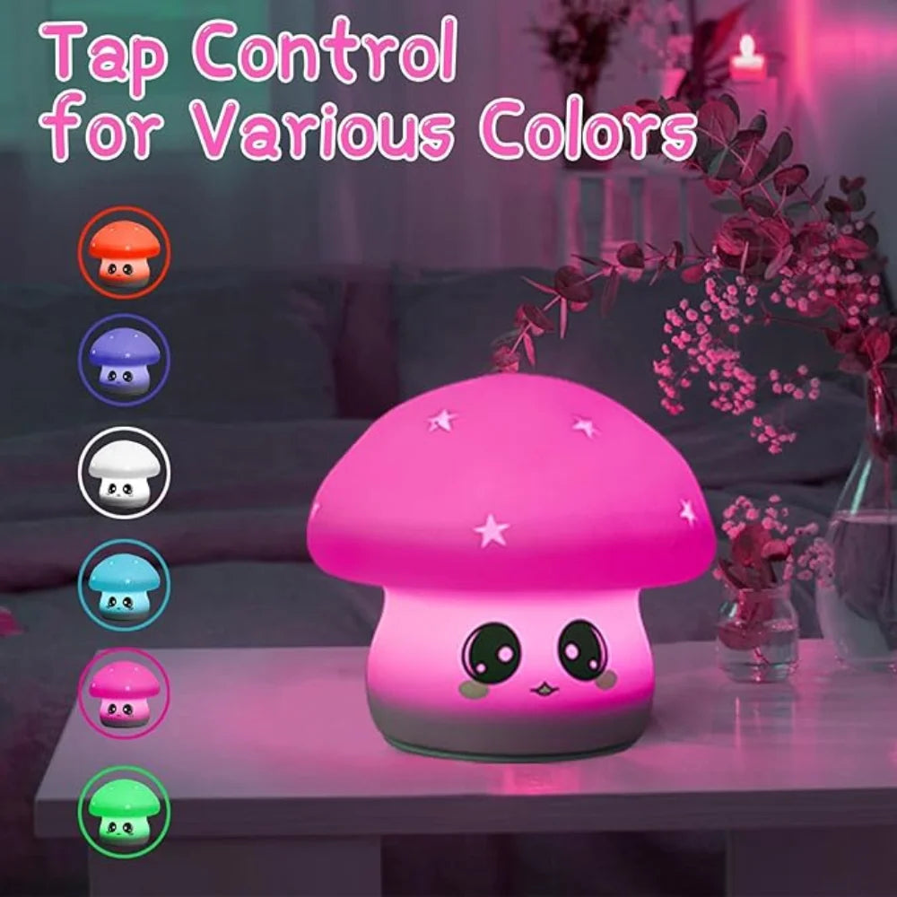 Mini Luminária Cogumelo Fofo Abajur Led Silicone Touch Recarregável