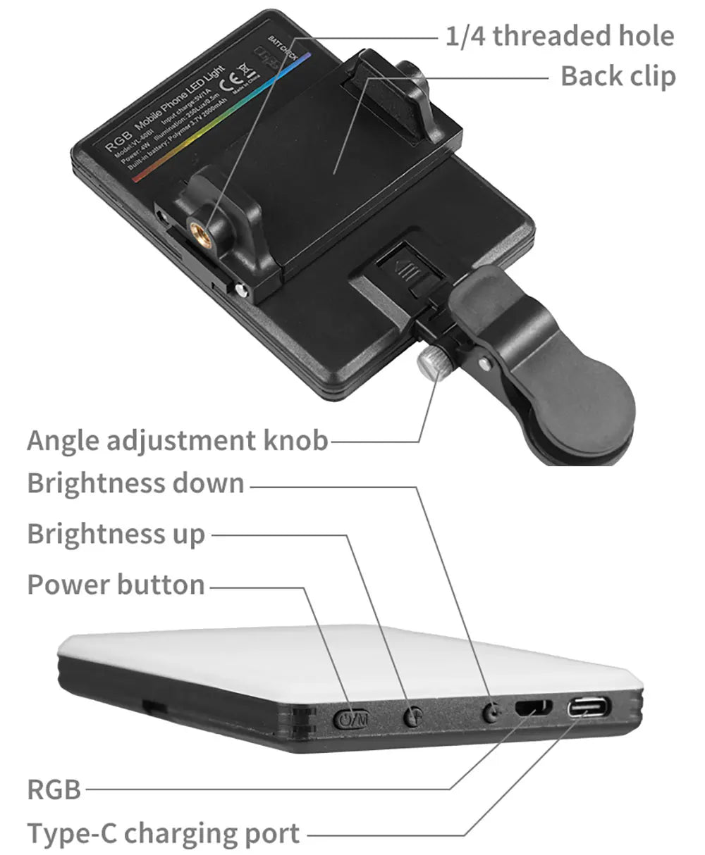 Mini Luz RGB de Bolso para Fotos e Vídeos Profissionais