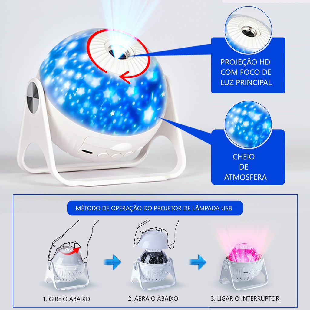 Luminária projetor de Estrelinhas e Galáxias - 7 Modos em LED 360°