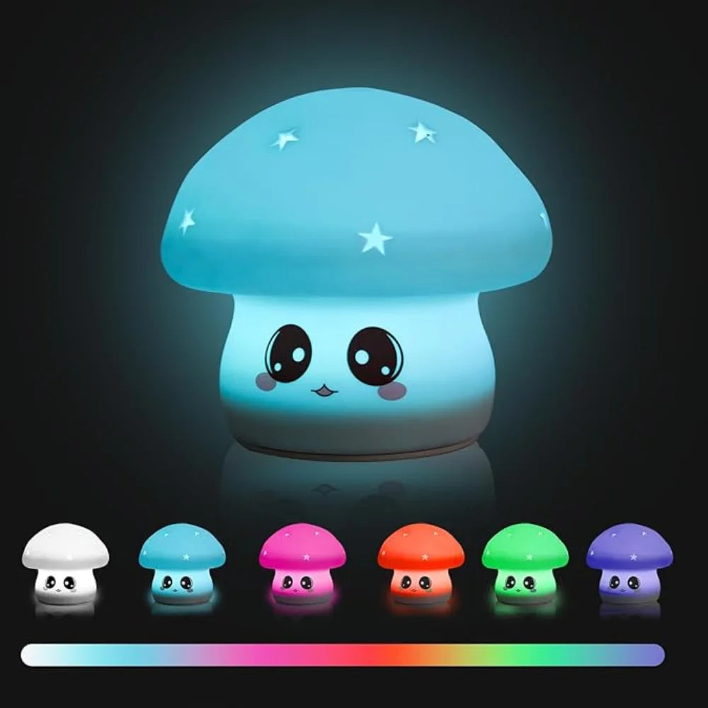 Mini Luminária Cogumelo Fofo Abajur Led Silicone Touch Recarregável