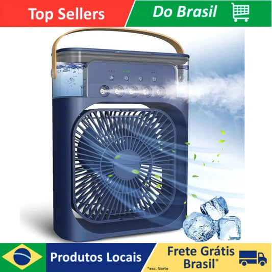 Ventilador Portátil Mini Ar Condicionado Led Azul Umidificador 3em1
