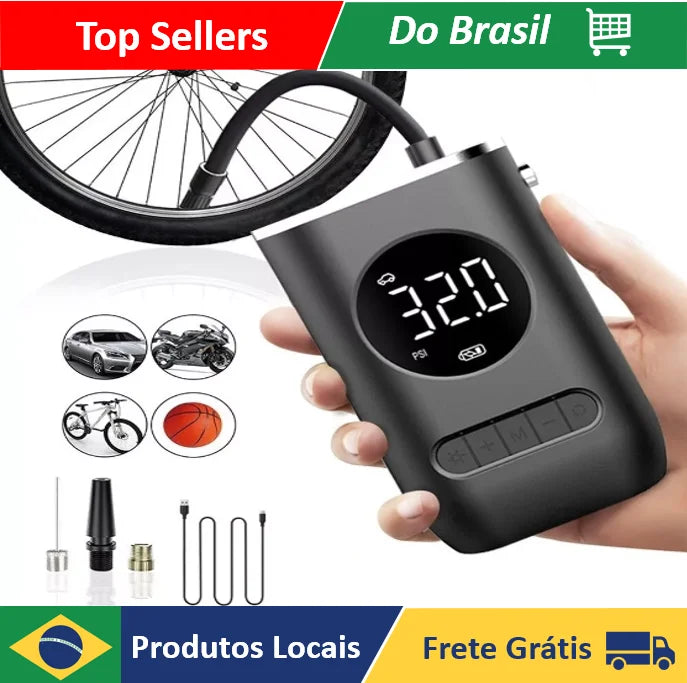 Calibrador de bomba de compressor de ar portátil com lanterna digital para carros, bicicletas e bolas