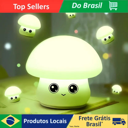 Mini Luminária Cogumelo Fofo Abajur Led Silicone Touch Recarregável