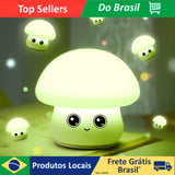 Mini Luminária Cogumelo Fofo Abajur Led Silicone Touch Recarregável