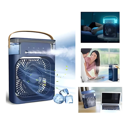 Ventilador Portátil Mini Ar Condicionado Led Azul Umidificador 3em1