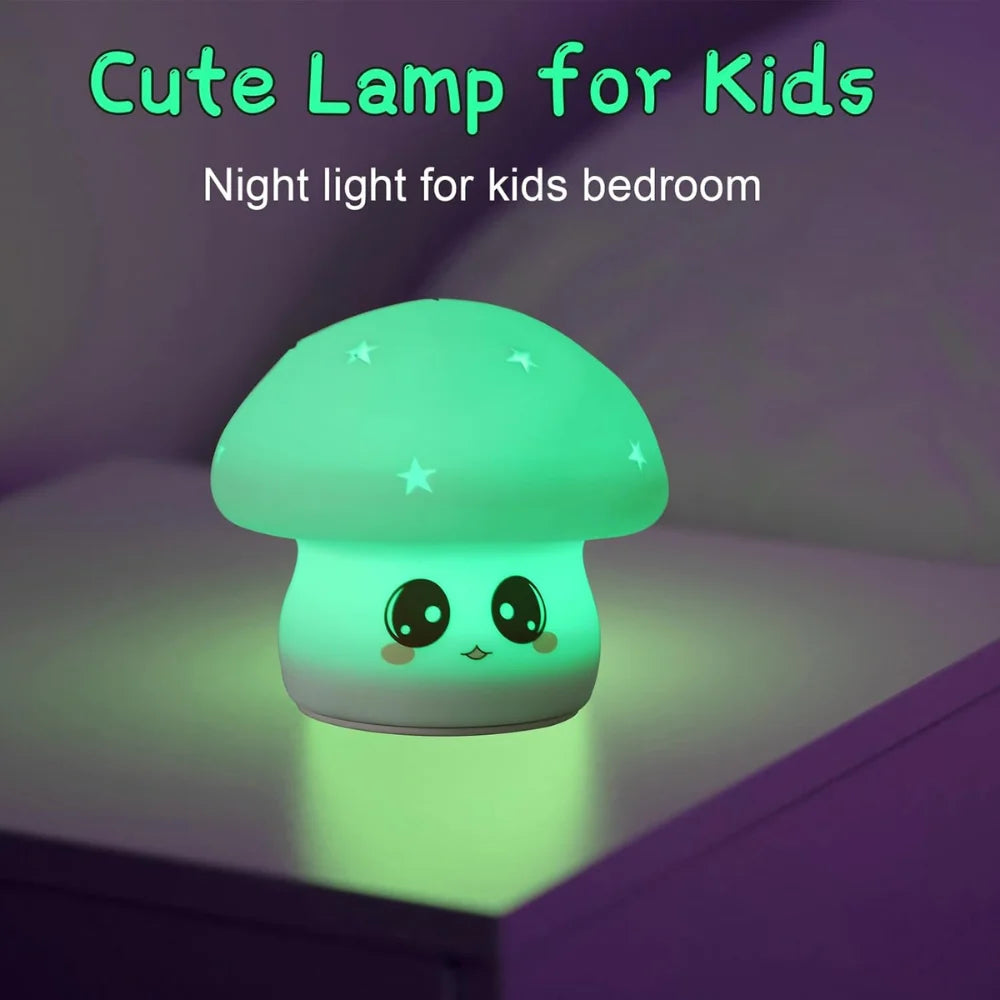 Mini Luminária Cogumelo Fofo Abajur Led Silicone Touch Recarregável