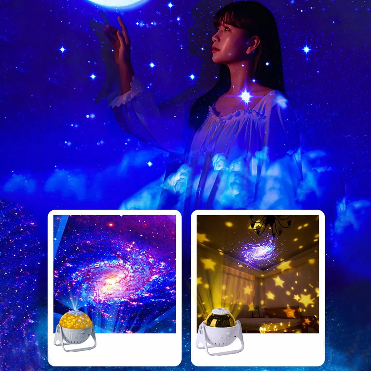 Luminária projetor de Estrelinhas e Galáxias - 7 Modos em LED 360°