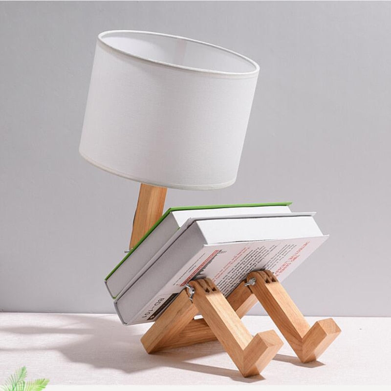 Abajur Luminaria de Mesa Robô em Madeira